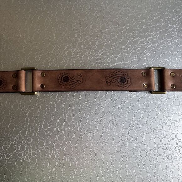 Lucky Brand Vintage Paisley Tooled Belt S Brown Leather Boho Western Cowgirl main image 8